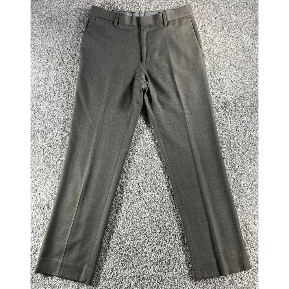 Men's Banana Republic Classic Fit Brown Wool Micro Check Dress Pants 33x32